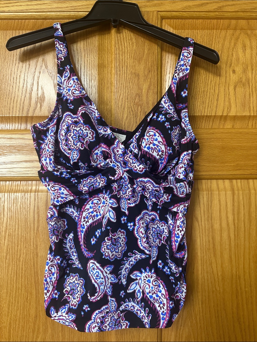 Swim Solutions Navy Purple Pink Paisley One-Piece Tankini Top